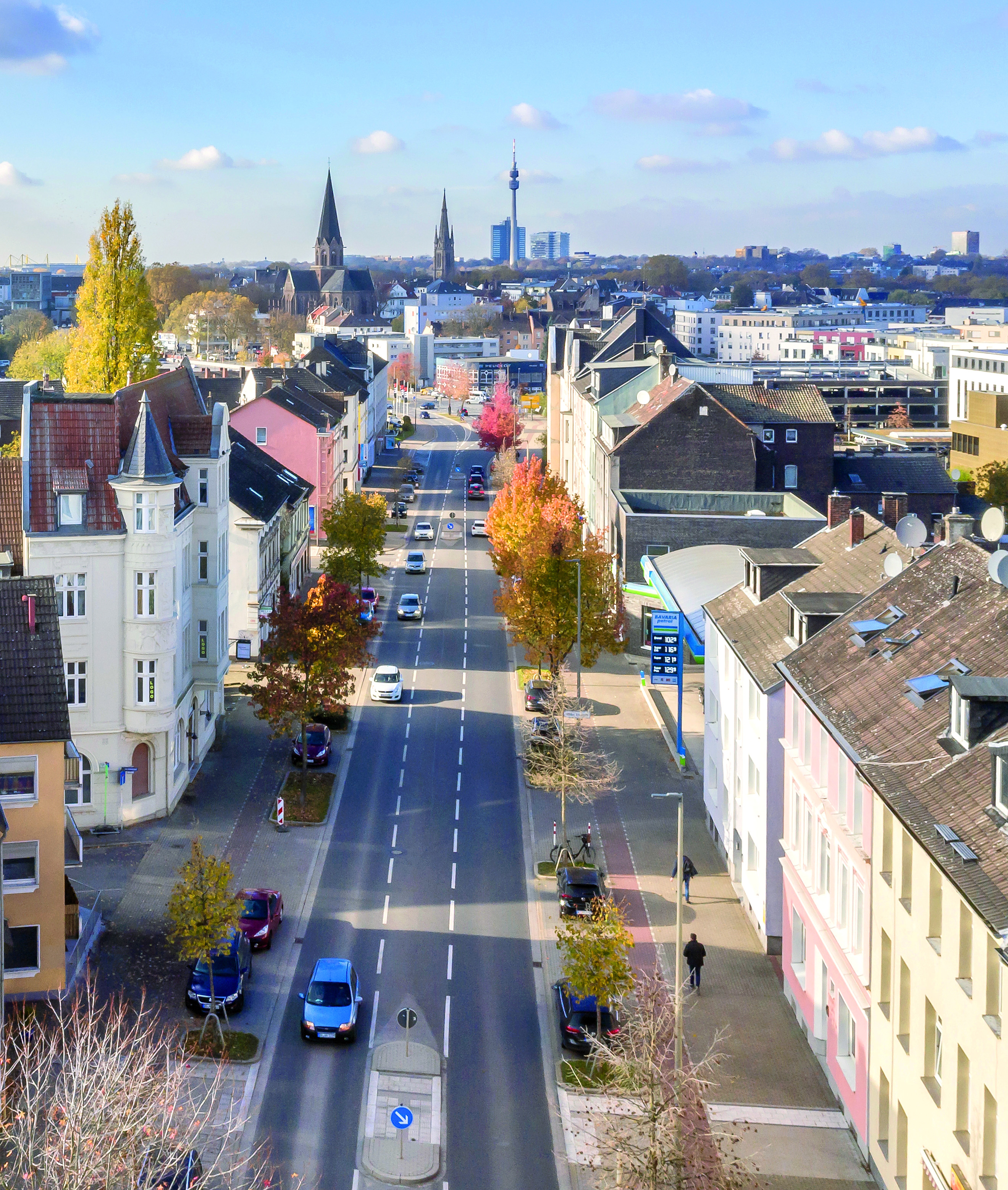 Luftaufnahme der Hermannstraße mit Blick in Richtung Innenstadt